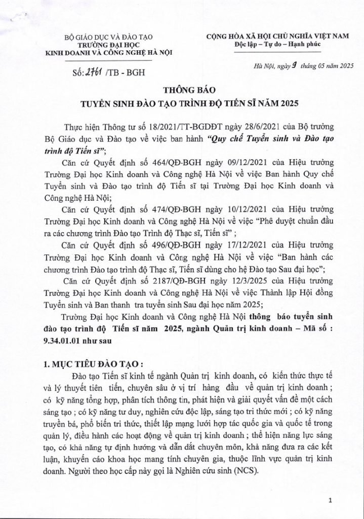 Những thông tin tuyển sinh cơ bản: 1 Những thông tin tuyển sinh cơ bản: 1