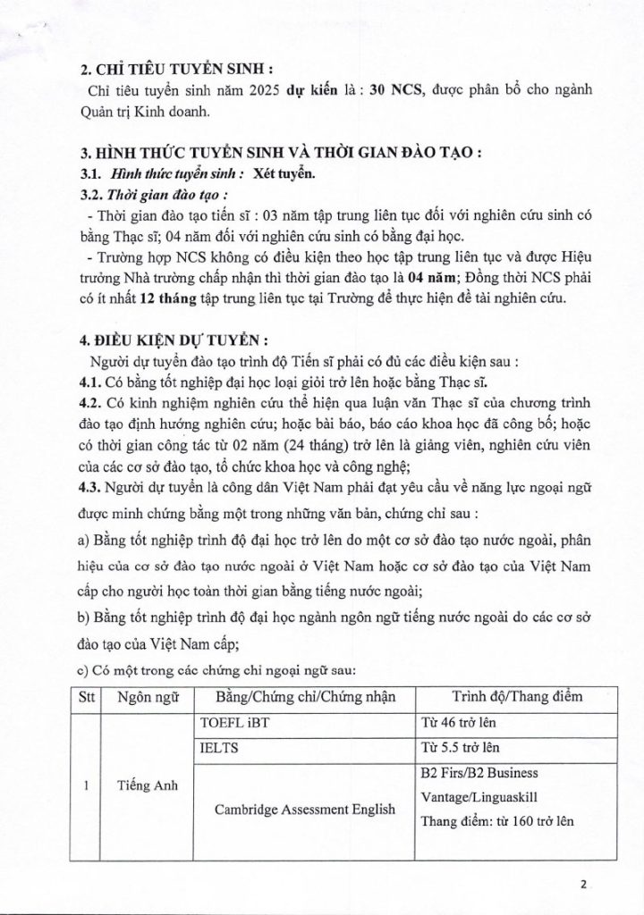 Những thông tin tuyển sinh cơ bản: 2 Những thông tin tuyển sinh cơ bản: 2